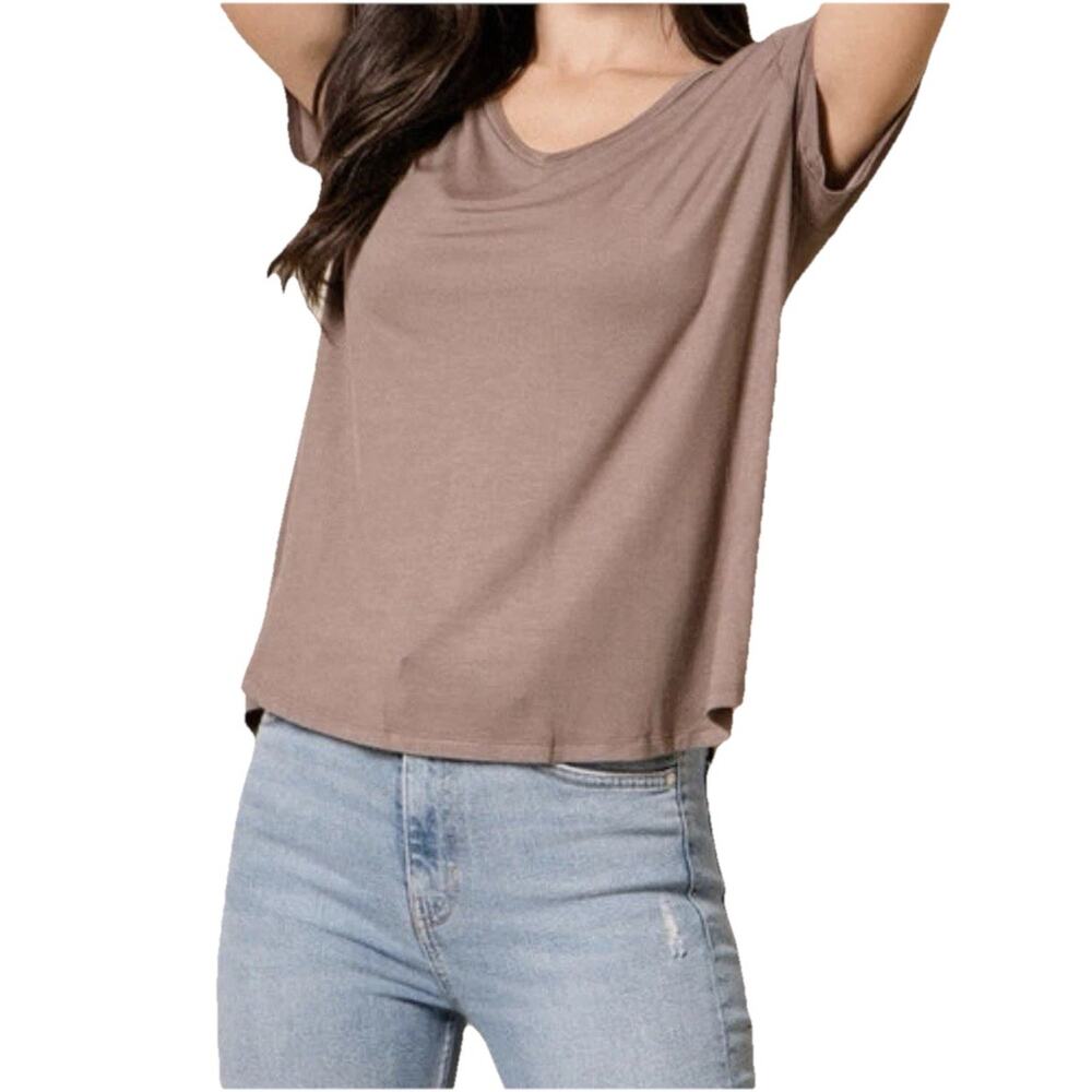 BAMBOO Women's V-Neck Tee in Mocha, Size Small Allergen Friendly Sensitive Skin